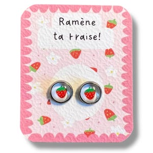 PENDIENTES INFANTILES fresas rojas, joyas fresas, joyas frutas pequeñas, pendientes frutas, acero inoxidable, verano, cumpleaños infantil