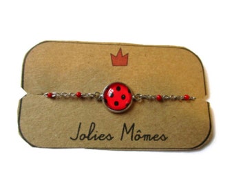 BRACELET ENFANT Acier Inoxydable coccinelle, bracelet pois noirs et rouges , bijoux coccinelles, cadeaux animaux, cadeau petite, waterproof