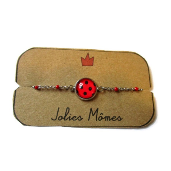 BRACELET ENFANT Acier Inoxydable coccinelle, bracelet pois noirs et rouges , bijoux coccinelles, cadeaux animaux, cadeau petite, waterproof