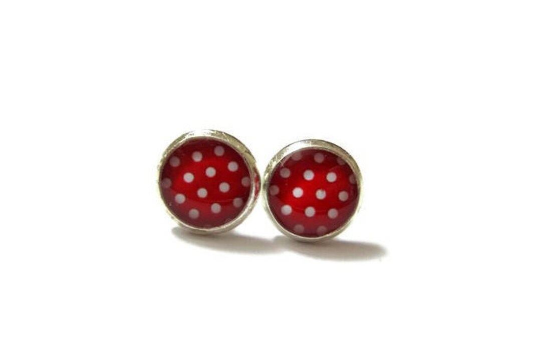RED STUD EARRINGS Red Polka Dots Earring Studs Bright Red Etsy