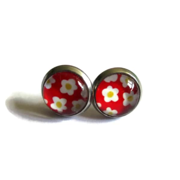 Flower power KIDS EARRINGS, red Flowers jewelry, Seventies Style, Girls earrings, Flower girl earrings, Children's earrings, Girl's Gift