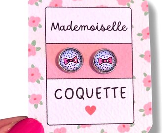 Pendientes infantiles: lazos rosas, pendientes de botón, lunares azules, regalo infantil, joyería para niñas, joyería infantil, regalo de cumpleaños