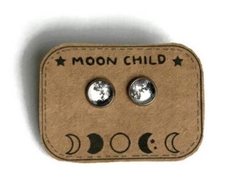 KIDS earrings - gift for daughter -moon earrings - moon stud earrings - space - Mother Daughter Jewelry - moon child studs