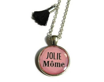 CHILDREN NECKLACE - jolie mome - french quote - pink necklace - quote jewelry - necklace - girls necklace - kids jewelry