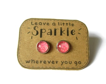 HOT PINK GLITTER earrings - glitter jewelry -Earrings for Girls - Flower Girl Earrings - Earrings For Kids - Girl's Earring, little earrings