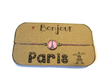 Eiffel Tower Bracelet, Child bracelet, girl bracelet, paris bracelet, pink charm, adjustable bracelet, bff bracelet, best friend gift