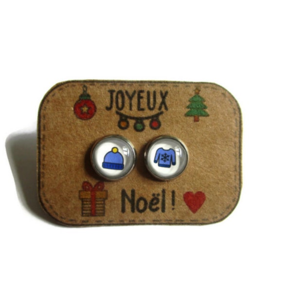 BOUCLES D'OREILLE ENFANTS, boucles pull et bonnet, cadeau de noël, petit cadeau, boucles noel , cadeau petite fille, bijoux enfant