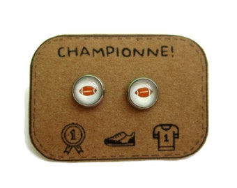 rugby EARRINGS - Ball Earrings - Sport earrings -  rugby Jewelry - earrings for girls - children jewelry - kid earrings - fan de rugby