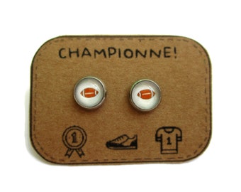 BOUCLES D'OREILLES ENFANTS, puces enfants rugby, Ballon de rugby, Sport, rugbyman, bijoux petite fille, bijoux enfants, cadeau