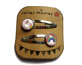 Unicorn hair clip - Unicorn clippies - rainbow hair clip - Unicorn Birthday - Photo Props Girl - Birthday Outfit - party favors - set of 2