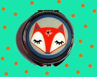 Fox mirror, red fox mirror, sleeping fox face mirror, fox accessories, animal, birthday gift, teens gift, kids accessories