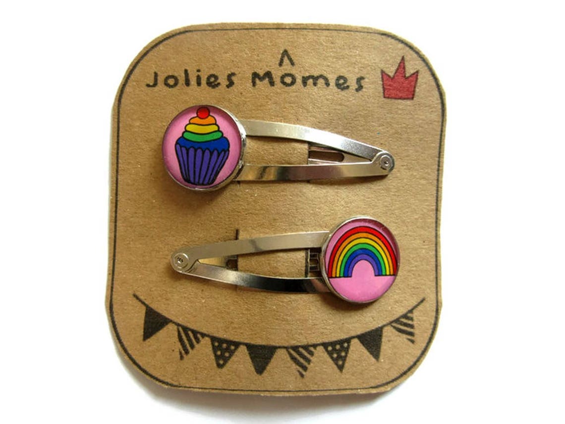 PINK CUPCAKE BARRETTE Rainbow Clip Cupcake Hair Clips Etsy