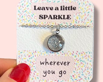 Child silver GLITTER PENDANT - kids glitter Jewelry - Wedding Necklace - sparkling Necklace - Party Necklace - girl Jewerly - Gift for Girl