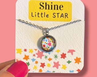 Halskette, lange Halskette für Kinder und Teenager, mehrfarbige Sterne, Sterne, Sternenschmuck, kleines Mädchen, Teenager, Sternenketten, Sternenschmuck
