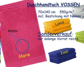 MOSKITO Duschhandtuch VOSSEN Farbwahl 70x140cm mit Namen + Motiv bestickt Geschenk Geburtstag Taufe Kommunion viele Farben vorhanden