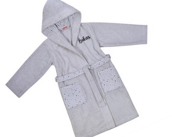 Peignoir enfants en couleur tendance gris clair 100% coton Oeko-Tex taille sélectionnable uni ou brodé avec nom