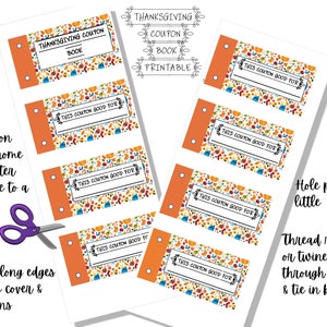 Printable Thanksgiving Coupon Book 6, Cover & 7 Coupons, Blank Coupon, Fillable Coupon, Fall Background, Digital Download Print at Home