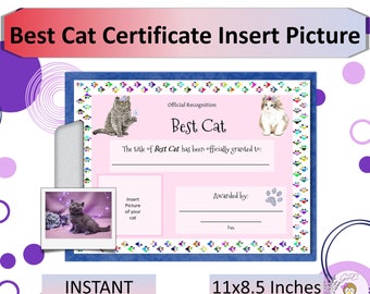 Best Cat Certificate 2 Insert Cat Picture Printable, Cat Award, Great Gift for Cat Lover, Feline, Instant DIGITAL DOWNLOAD, Print at Home