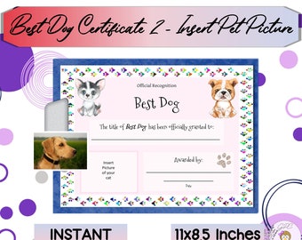 Best Dog Certificate 3 Insert Dog Picture Printable, Dog Award, Great Gift for Dog Lover, Instant DIGITAL DOWNLOAD, Print at Home