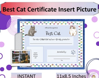 Best Cat Certificate 3 Insert Cat Picture Printable, Cat Award, Great Gift for Cat Lover, Feline, Instant DIGITAL DOWNLOAD, Print at Home