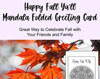 Happy Fall Ya'll Mandala Folded Printable Greeting Card with envelope template 4.25x5.5" Digital Greeting Card Download and Print at Home