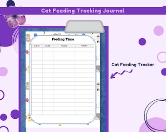 Cat Feeding Tracking Journal Pages Printable | Feeding Tracker | Cat Treat Recipes | Things to avoid | Printable Journal | 8.5 x 11 Letter