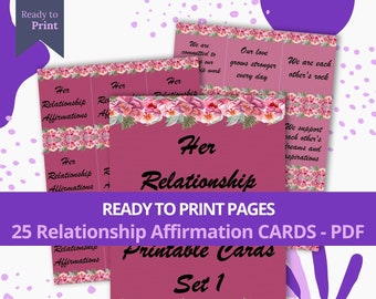Her Relationship Affirmations Printable Card Deck Set 1, 25 two-sided cards with unique phrases, digital download, download,  print at home