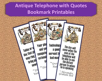 Antique Phone with Quote Bookmark Printables, Set of 4 6"x2", Phone Bookmark, Quote Bookmark, Digital Bookmark, Download & Print at Home