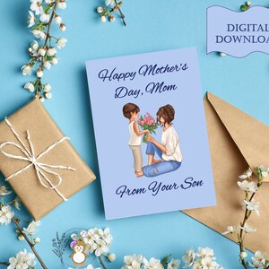 Mother's Day Printable Greeting Card From Son Brown Hair | 5X7" Mother's Day Printable | Digital Greeting Card | Download & Print at Home
