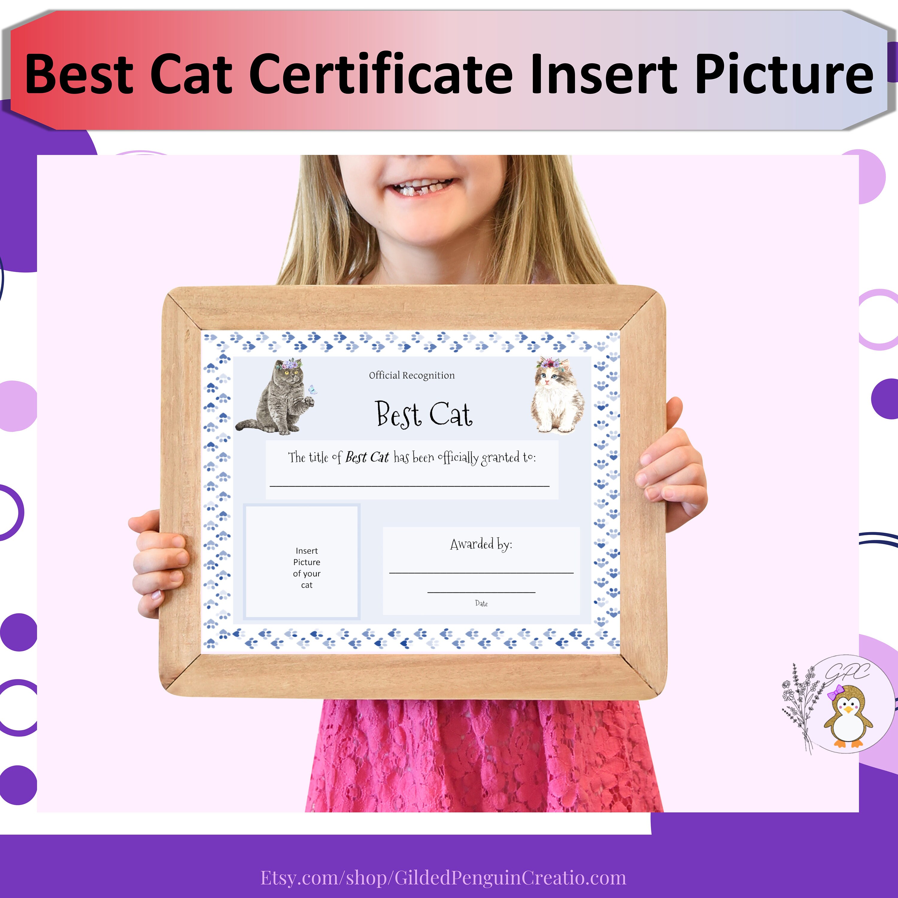 Best Cat Certificate 1 Insert Cat Picture Printable, Cat Award, Great ...