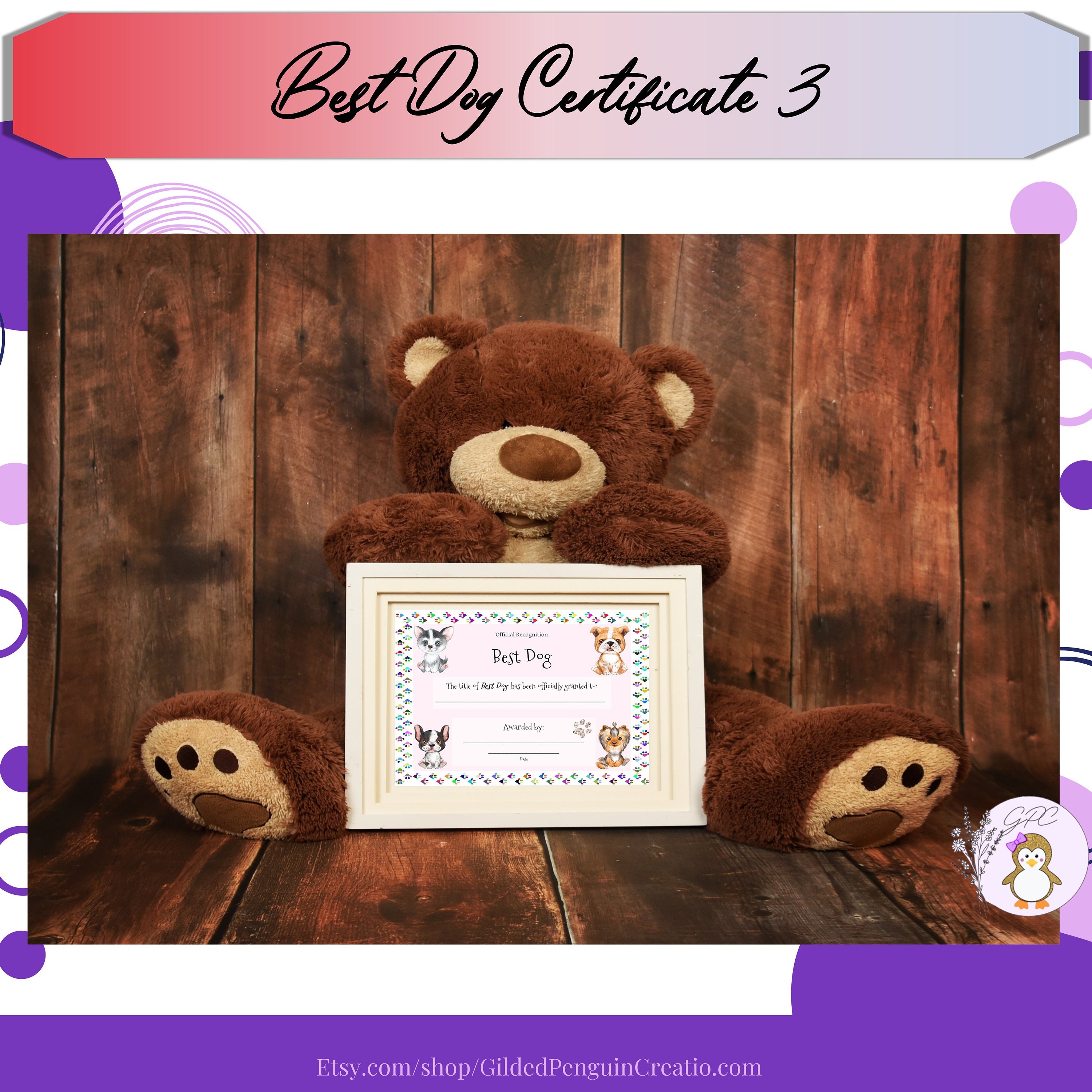 Best Dog Certificate 3 Printable, Dog Award, Great Gift for Dog Lover ...