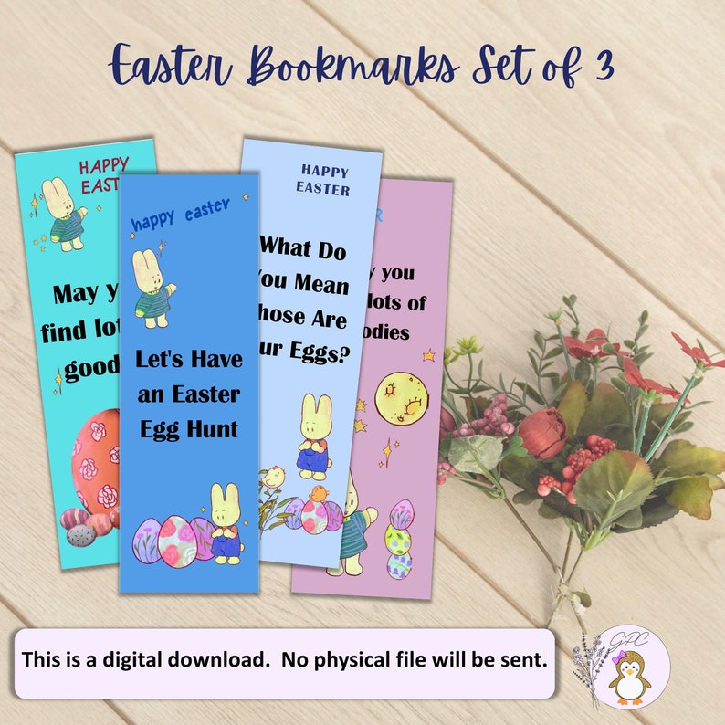 Easter Bookmarks Set of 3 12 Bookmarks 2X6 Easter Printable Digital Bookmark Download & Print at Home image 3