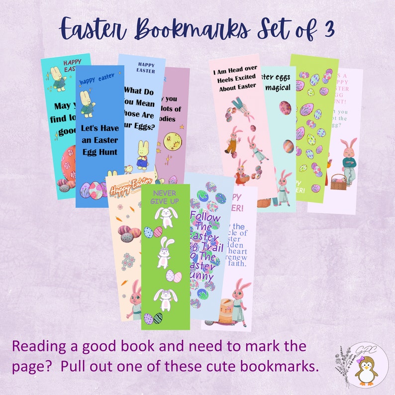 Easter Bookmarks Set of 3 12 Bookmarks 2X6 Easter Printable Digital Bookmark Download & Print at Home image 2