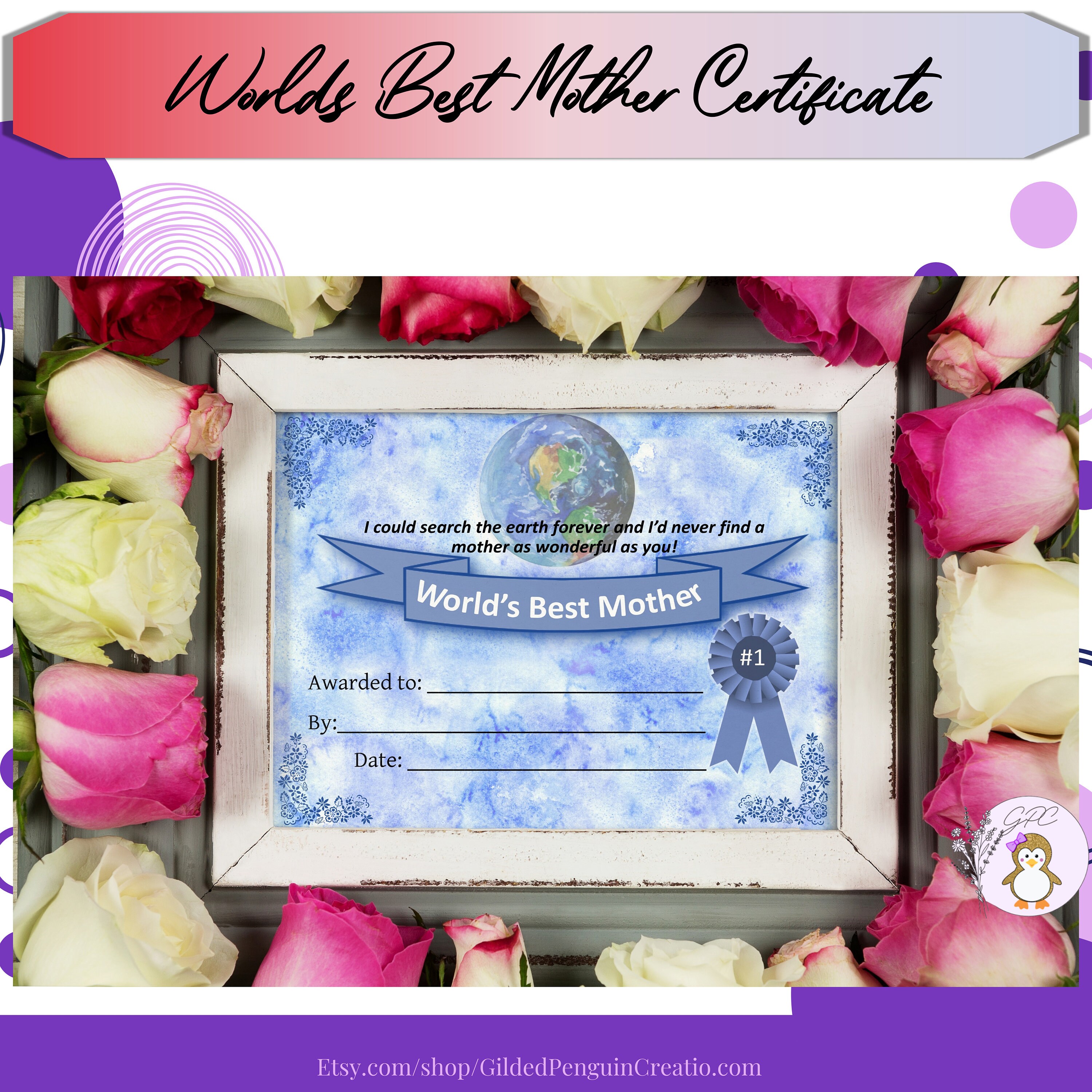 World s Best Mother Certificate Printable Mother s Day Gift Gift for World s Best Mother Certificate Printable Mother s Day Gift Gift for