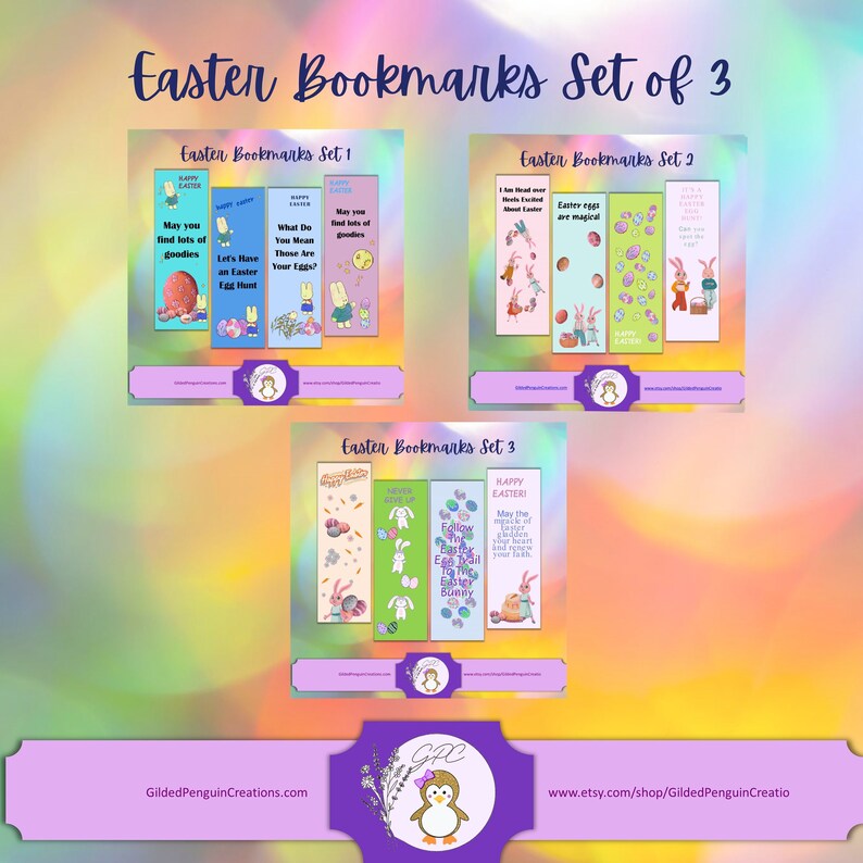 Easter Bookmarks Set of 3 12 Bookmarks 2X6 Easter Printable Digital Bookmark Download & Print at Home image 1