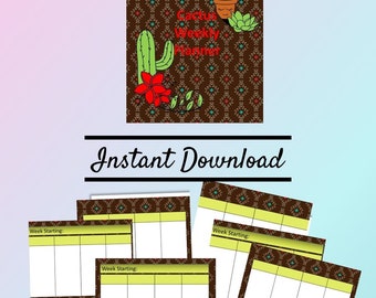Cactus Undated Weekly Planner: Keep Track Of Birthdays, Upcoming Events, Your Budget Cute Kawaii Cactus on Every Page 8"x10" 112 Pages