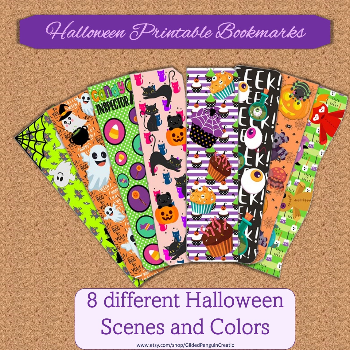Halloween Printable Bookmarks Set of 8 1.34 X - Etsy