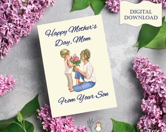 Mother's Day Printable Greeting Card From Son Blonde | 5X7" Mother's Day Printable | Digital Greeting Card | Download & Print at Home