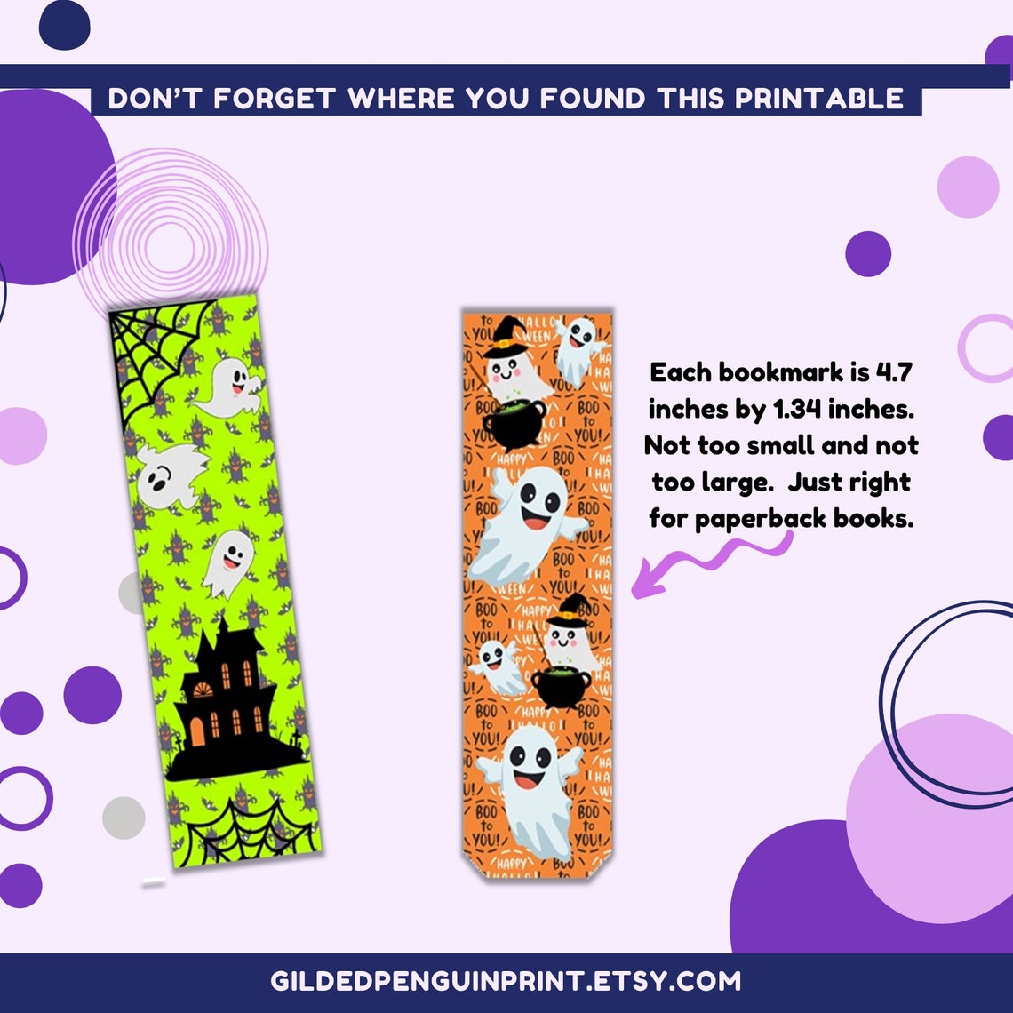 Halloween Printable Bookmarks Set of 8 1.34 X - Etsy