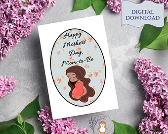 Black Mother-To-Be Mother's Day Printable Greeting Card 2 | 5X7" Mother's Day Printable | Digital Greeting Card | Download & Print at Home