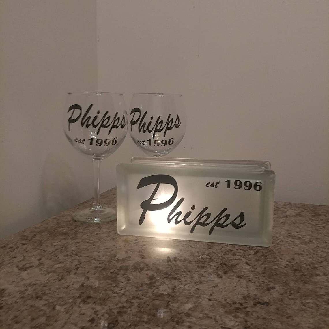 Anniversary Set Includes a Personalized Lighted Glass Rectangle With 2 Matching Wine Glasses - Etsy