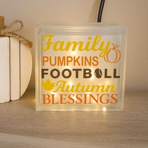 Frosted Glass Fall Decor Cube: Football, Pumpkins, Autumn (8x8)