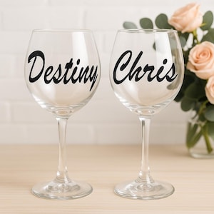 Personalized Wine Glasses: Set of 2, Custom Vinyl Names