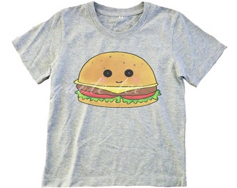 Toddler Baby Girl Kawaii Cat Burger Funny Short Sleeve Cotton T Shirts Basic Tops Tee Clothes