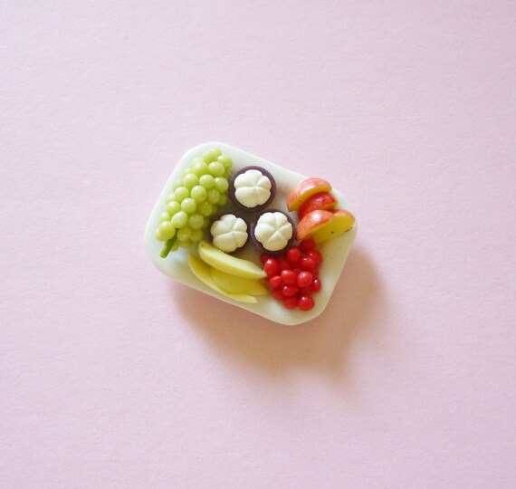 Dollhouse Fruit in Ceramic Bowl with Tropical Mangosteen Handcrafted Miniature