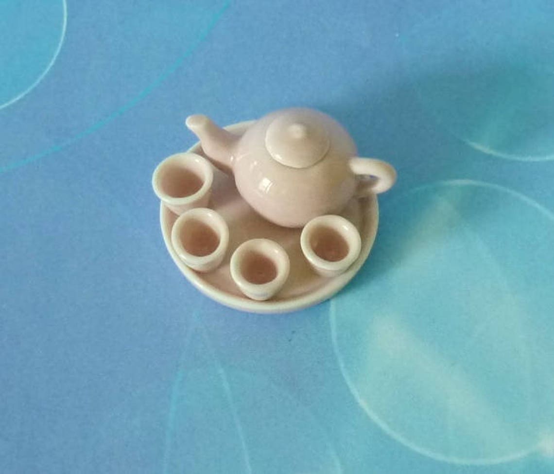 Pink teapot set Light pink tea cups toy Miniature teapot set Etsy
