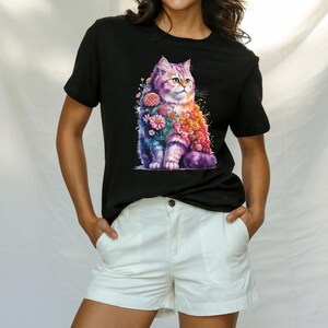 Cat Mom Floral Shirt | Vibrant Watercolor Kitty Tee | Unique Feline Lover Gift for Her | Aesthetic Plant Mom Apparel