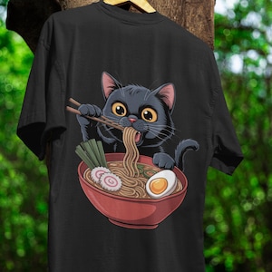 Cute Cat Ramen T-Shirt, Funny Pet Lover Tee, Unisex Cartoon Shirt, Gift for Cat Lovers, Quirky Foodie Apparel
