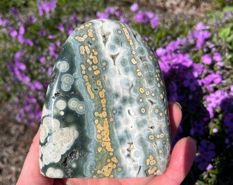 6th Vein Ocean Jasper Free Form in Teal and Yellow