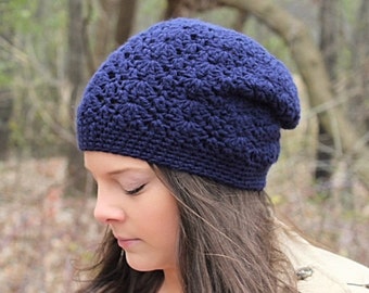 Women\'s Crochet Knitted Style Beanie Slouchy Hat Blue Serendipity Slouch {Free Crochet Hat Pattern For Women  main image 2